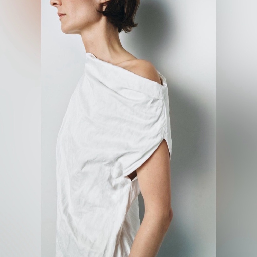 ZARA ZW Collection Asymmetric Crinkle Dress, White, XS - Picture 6 of 12